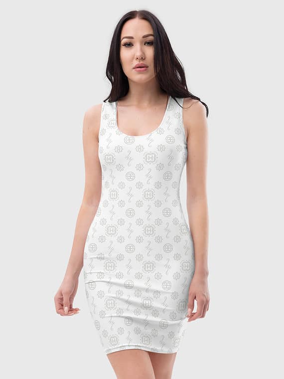 Fitted Dress Signature Motif - White
